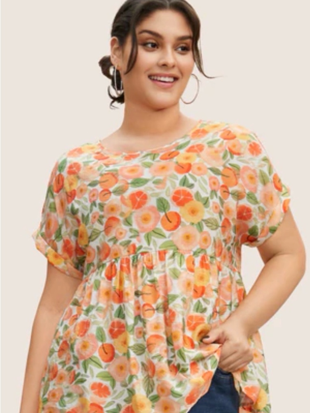 BloomChic Orange & Green Floral & Coteus Babydoll Tunic Size 14-16
